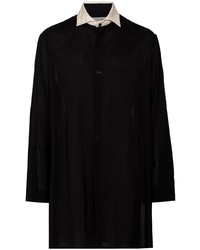 schwarzes Leinen Langarmhemd von Yohji Yamamoto