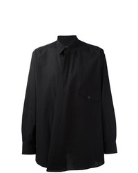 schwarzes Leinen Langarmhemd von Yohji Yamamoto
