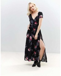 schwarzes Maxikleid mit Blumenmuster von Rock & Religion