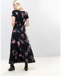 schwarzes Maxikleid mit Blumenmuster von Rock & Religion