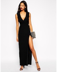 schwarzes Maxikleid mit Schlitz von Asos