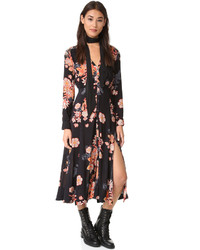 schwarzes Midikleid mit Blumenmuster von Free People