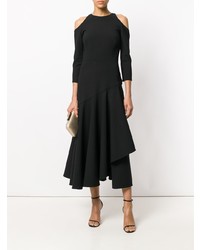 schwarzes Midikleid mit Rüschen von Temperley London