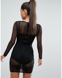 schwarzes figurbetontes Kleid aus Netz
