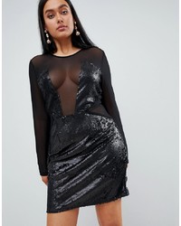 schwarzes figurbetontes Kleid aus Pailletten von PrettyLittleThing