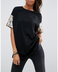 schwarzes Pailletten T-shirt mit Leopardenmuster von Asos