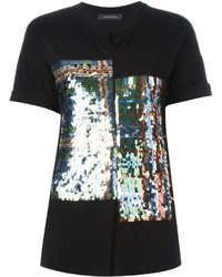 schwarzes Pailletten T-shirt mit Schottenmuster