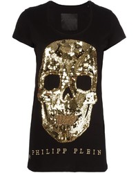 schwarzes Pailletten T-shirt von Philipp Plein