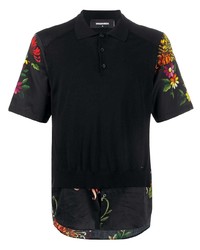 schwarzes Polohemd mit Blumenmuster von DSQUARED2