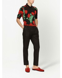 schwarzes Polohemd mit Blumenmuster von Dolce & Gabbana