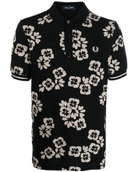 schwarzes Polohemd mit Blumenmuster von Fred Perry