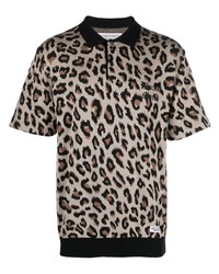 schwarzes Polohemd mit Leopardenmuster
