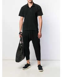 schwarzes Polohemd von Homme Plissé Issey Miyake