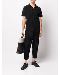 schwarzes Polohemd von Homme Plissé Issey Miyake