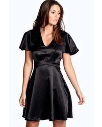 schwarzes Satin Skaterkleid