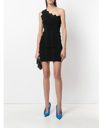 schwarzes schulterfreies Kleid mit Rüschen von David Koma