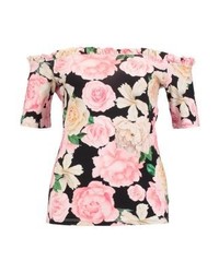 schwarzes schulterfreies Oberteil mit Blumenmuster von Dorothy Perkins