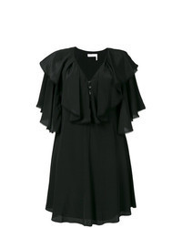 schwarzes schwingendes Kleid mit Rüschen
