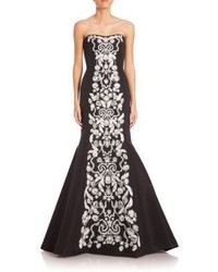 schwarzes Seide Ballkleid mit Blumenmuster