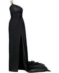 schwarzes Seide Ballkleid mit Schlitz