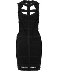 schwarzes figurbetontes Kleid aus Seide mit Ausschnitten von Herve Leger