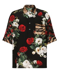 schwarzes Seide Kurzarmhemd mit Blumenmuster von Dolce & Gabbana