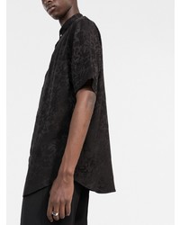 schwarzes Seide Kurzarmhemd mit Blumenmuster von Saint Laurent