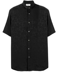 schwarzes Seide Kurzarmhemd mit Blumenmuster von Saint Laurent