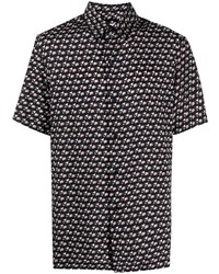 schwarzes Seide Kurzarmhemd mit geometrischem Muster von Christian Wijnants