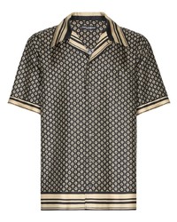 schwarzes Seide Kurzarmhemd mit geometrischem Muster von Dolce & Gabbana
