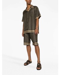 schwarzes Seide Kurzarmhemd mit geometrischem Muster von Dolce & Gabbana