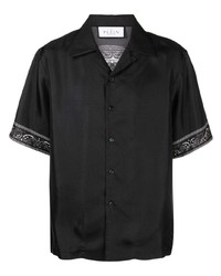 schwarzes Seide Kurzarmhemd mit Paisley-Muster