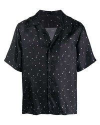 schwarzes Seide Kurzarmhemd mit Sternenmuster von Salvatore Santoro