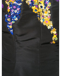 schwarzes Seide Schößchen-Top mit Blumenmuster von Oscar de la Renta