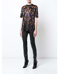 schwarzes Seide T-shirt mit Blumenmuster von Givenchy