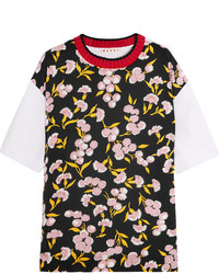 schwarzes Seide T-shirt mit Blumenmuster von Marni