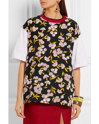 schwarzes Seide T-shirt mit Blumenmuster von Marni