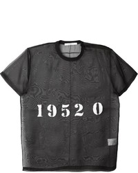 schwarzes Seide T-Shirt mit einem Rundhalsausschnitt
