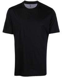 schwarzes Seide T-Shirt mit einem Rundhalsausschnitt von Brunello Cucinelli