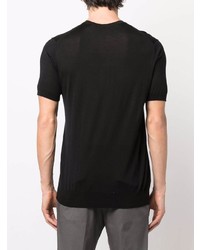 schwarzes Seide T-Shirt mit einem Rundhalsausschnitt von Low Brand