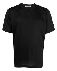 schwarzes Seide T-Shirt mit einem Rundhalsausschnitt von Fileria