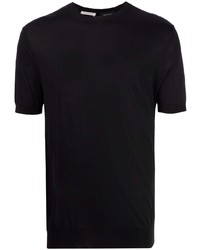 schwarzes Seide T-Shirt mit einem Rundhalsausschnitt von Low Brand