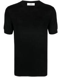 schwarzes Seide T-Shirt mit einem Rundhalsausschnitt von Mauro Ottaviani