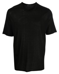 schwarzes Seide T-Shirt mit einem Rundhalsausschnitt von Roberto Collina