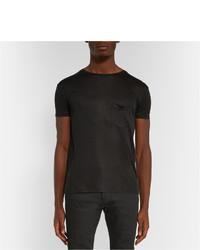 schwarzes Seide T-Shirt mit einem Rundhalsausschnitt von Saint Laurent