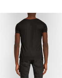 schwarzes Seide T-Shirt mit einem Rundhalsausschnitt von Saint Laurent