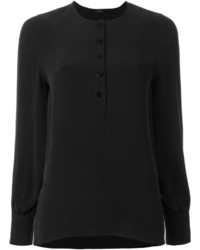 schwarzes Seide T-shirt mit einer Knopfleiste