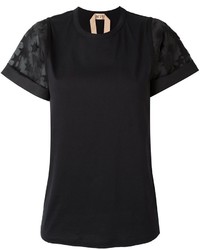 schwarzes Seide T-shirt mit Sternenmuster von No.21