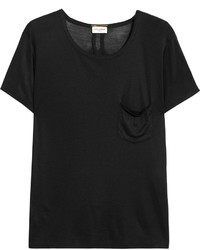 schwarzes Seide T-shirt von Saint Laurent