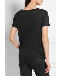 schwarzes Seide T-shirt von Saint Laurent